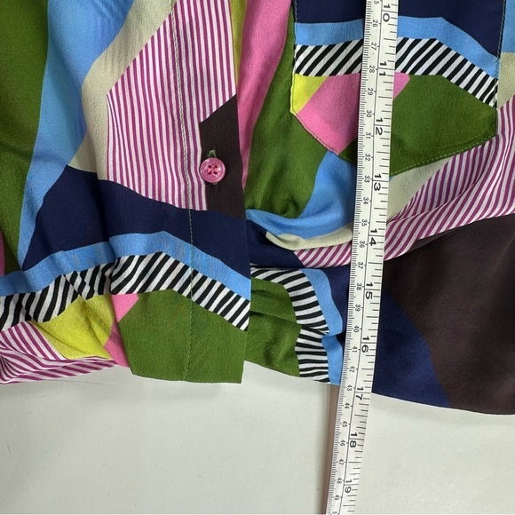 LE SUPERBE Interrupted Pattern Sunset Tower Tuck Silk Blouse Women’s Sz 0 - Picture 9 of 11
